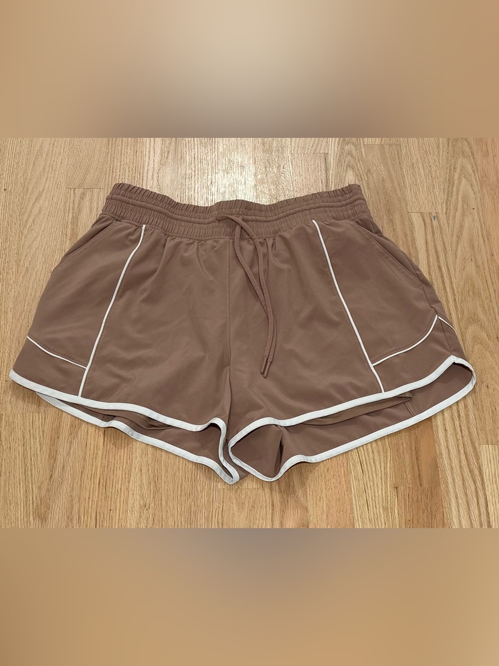 Women’s Brown Running Shorts with Contrast Trim